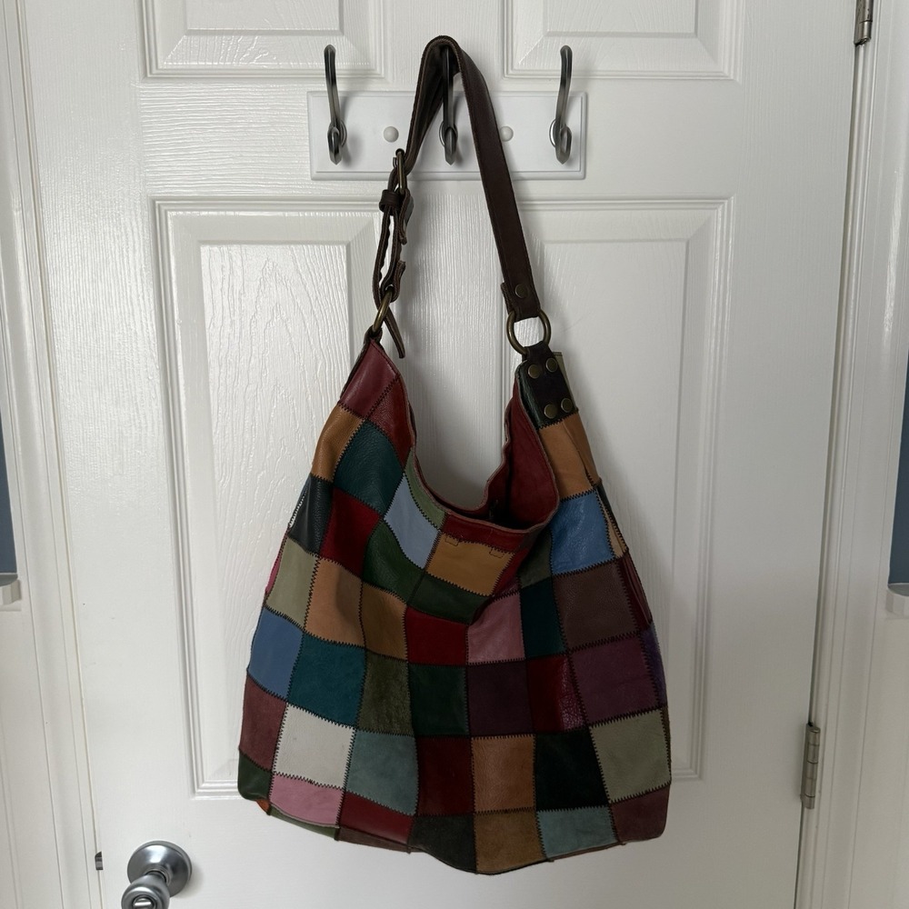 Lucky Brand Large Patchwork Leather Suede Hobo Shoulder Bag Purse Mika Abdalla - Picture 14 of 16